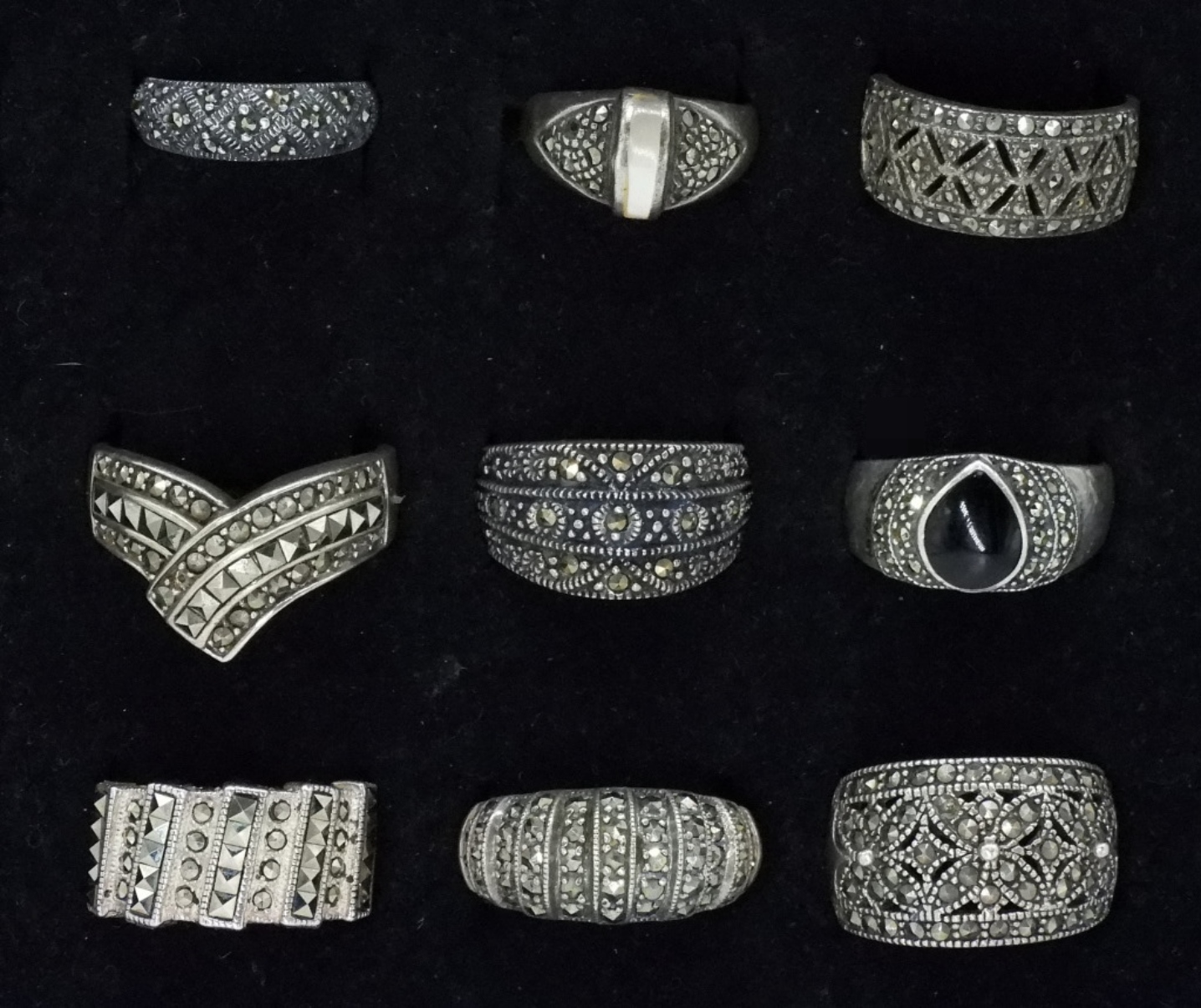 Nine Marcasite Sterling Fashion Rings