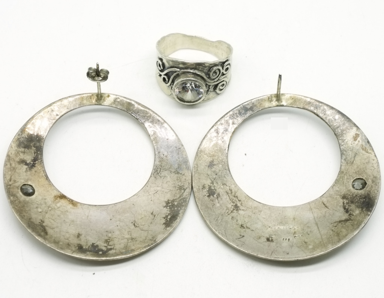 Large Sterling Earrings & Matching Ring