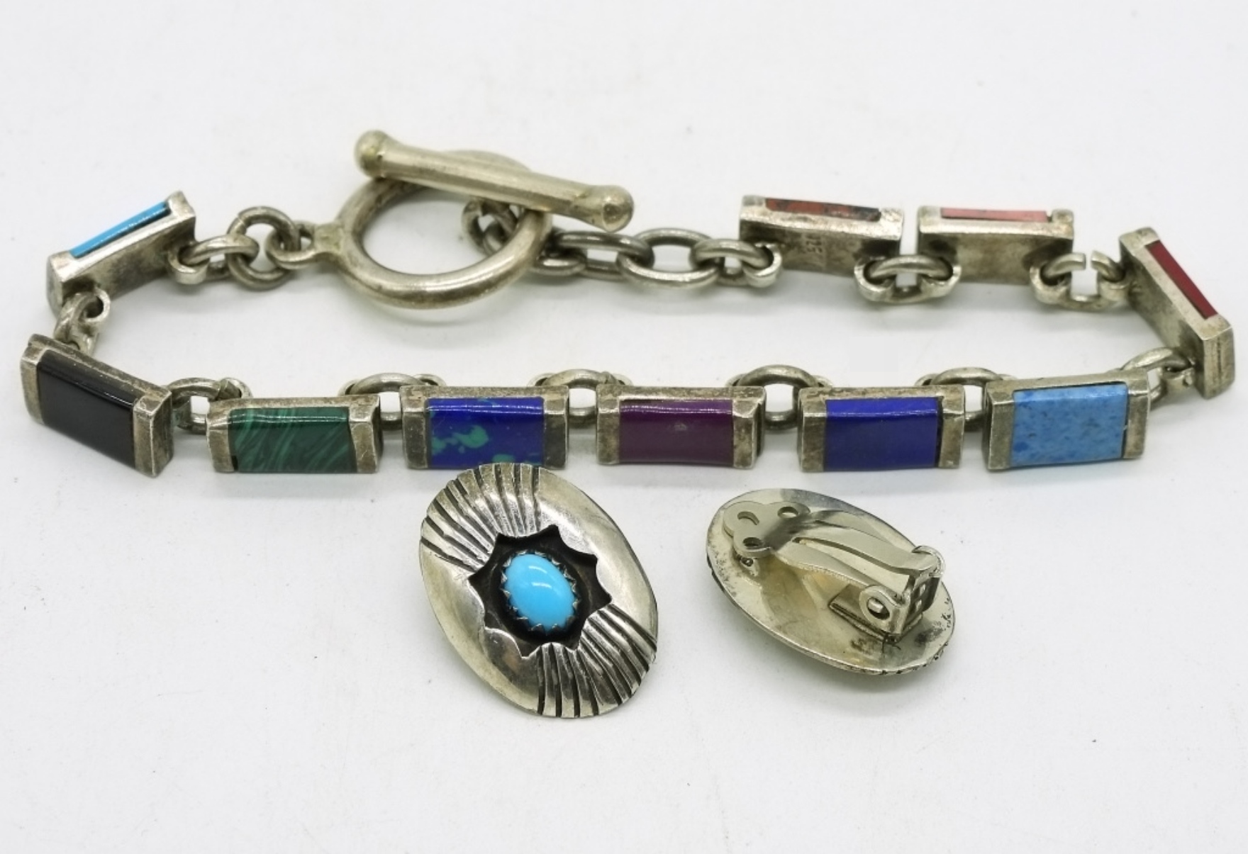 Four Southwest Turquoise, Sterling Pieces