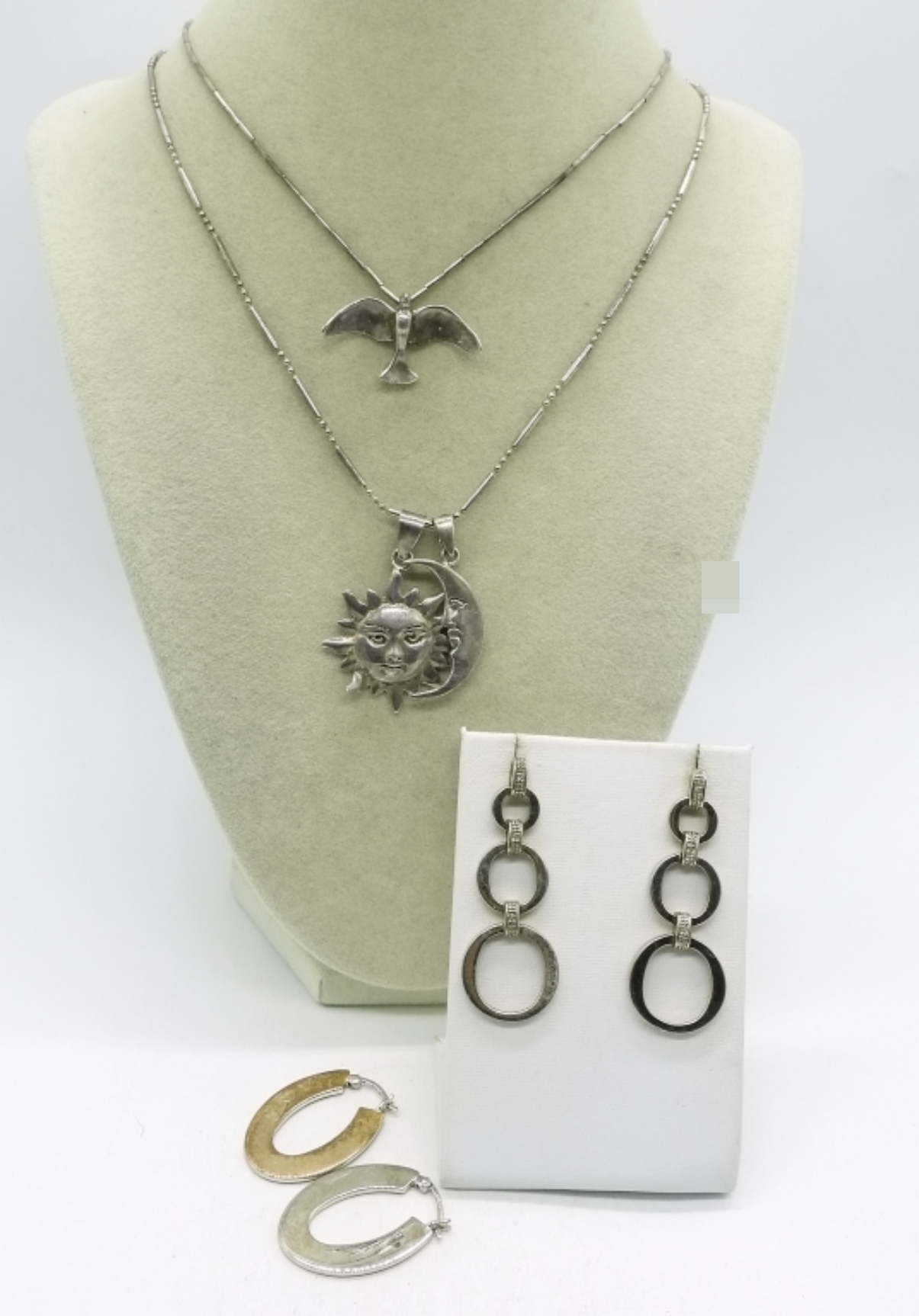 3 Pendants, 2 Chains, 2 Pair Earrings - Sterling