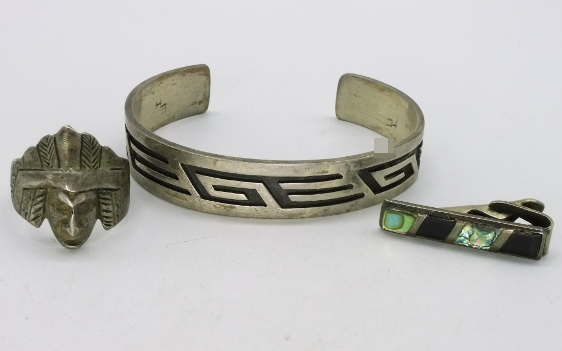 Sterling Onyx & Abalone Clip, Ring & Bracelet