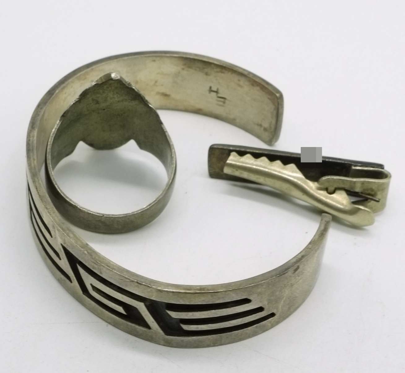 Sterling Onyx & Abalone Clip, Ring & Bracelet