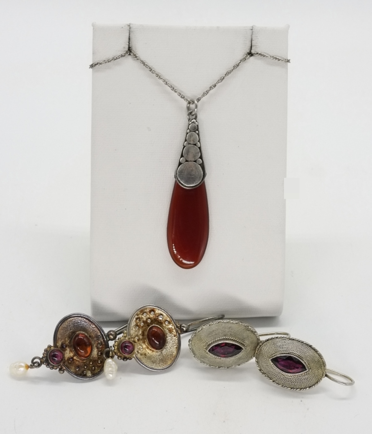 Carnelian Necklace & Garnet Earrings - 925
