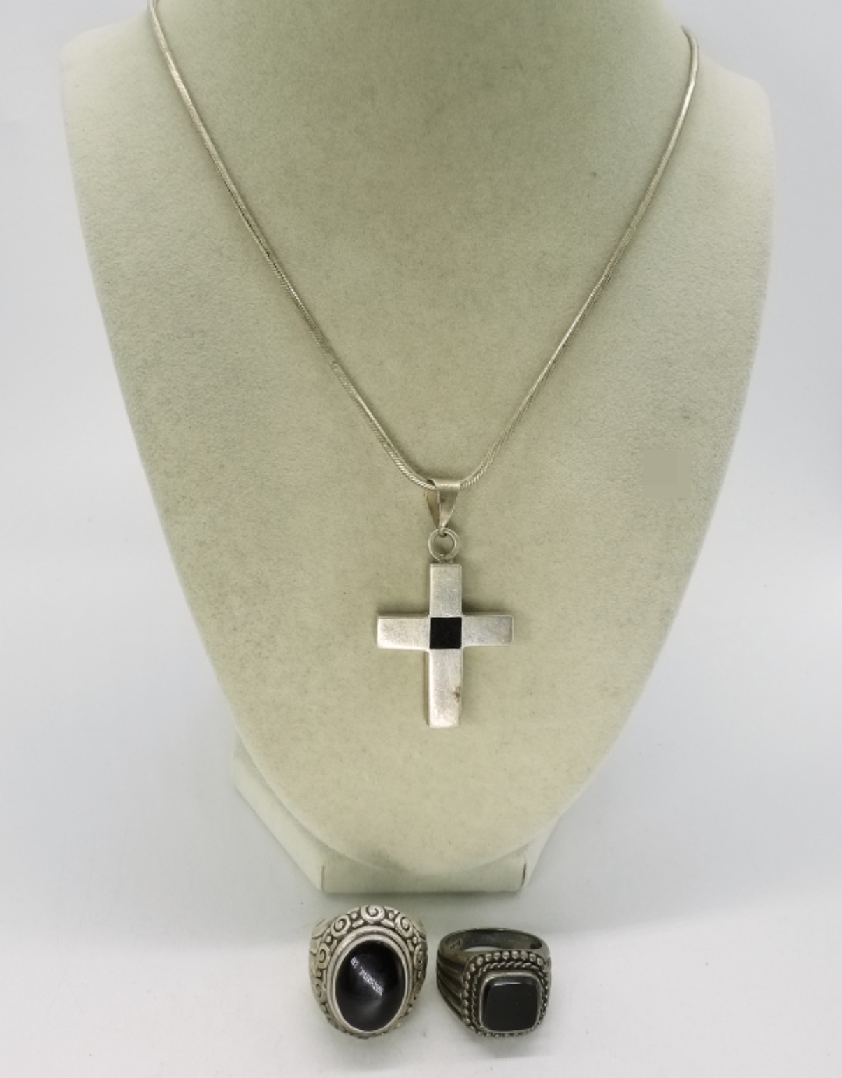 Sterling Mexico Onyx Cross Necklace & Rings