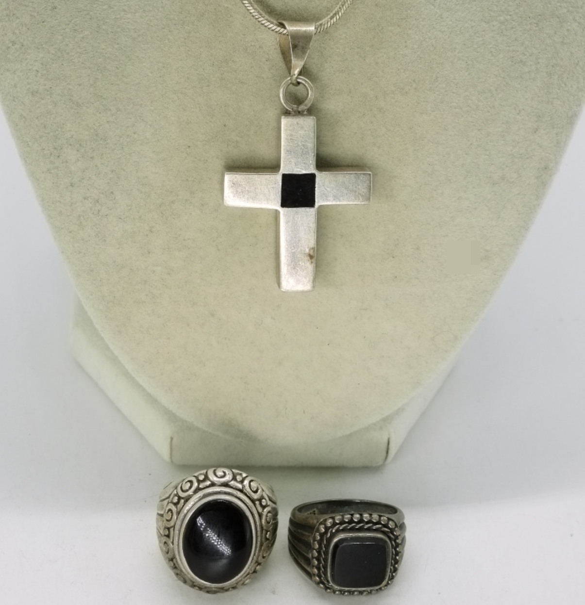 Sterling Mexico Onyx Cross Necklace & Rings