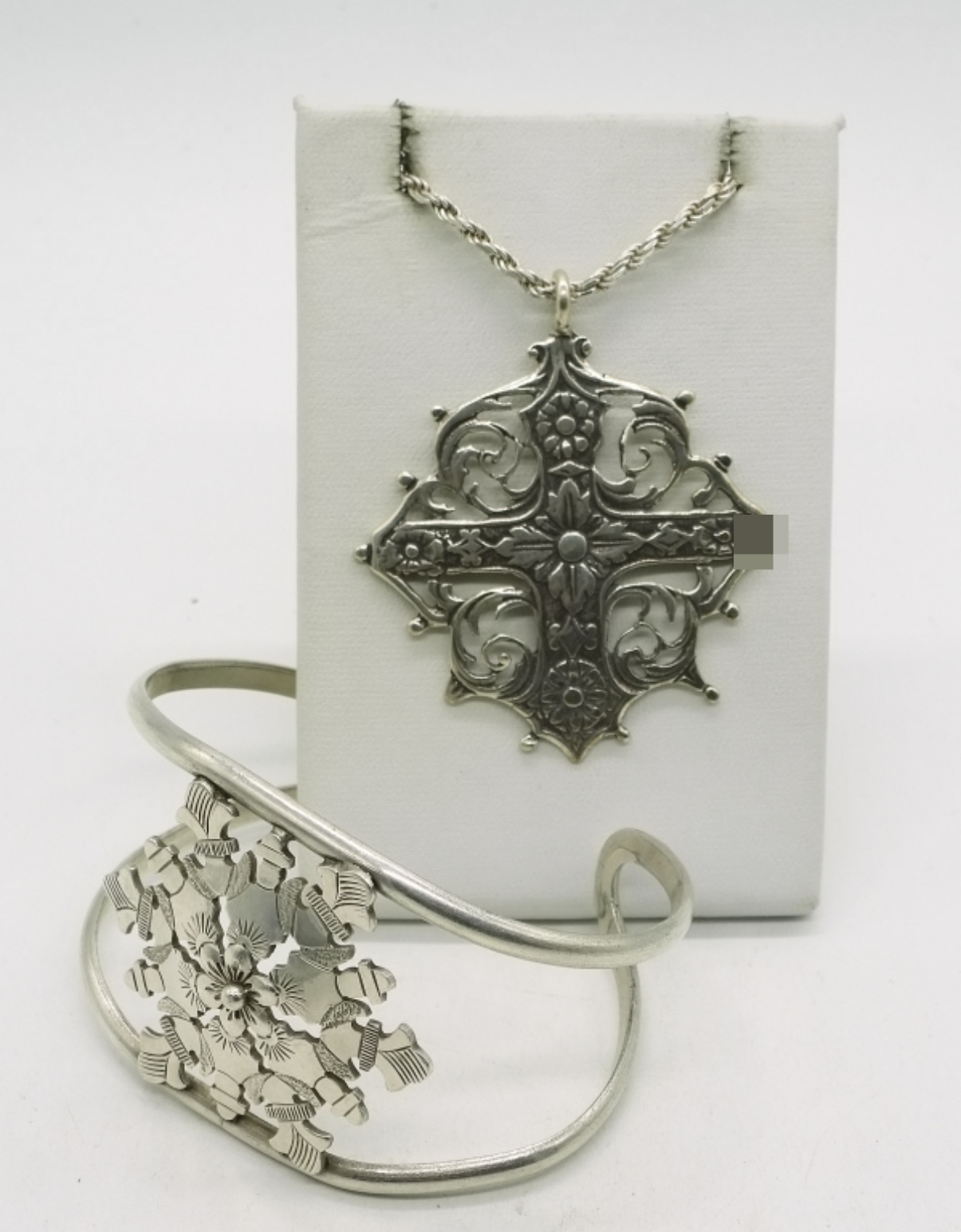 Sterling Snowflake Cuff & Cross Pendant Set