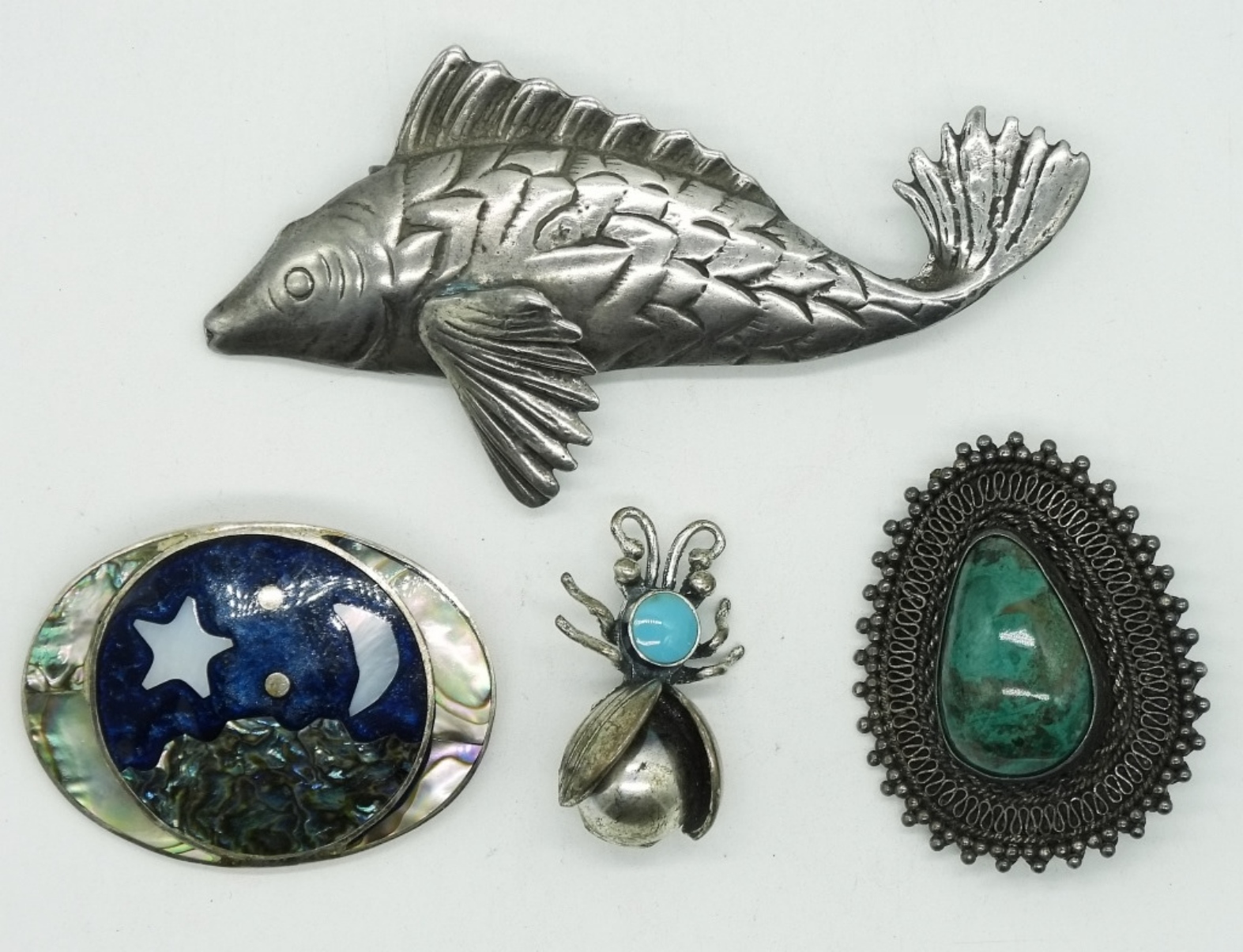 Four Vintage Sterling Brooches
