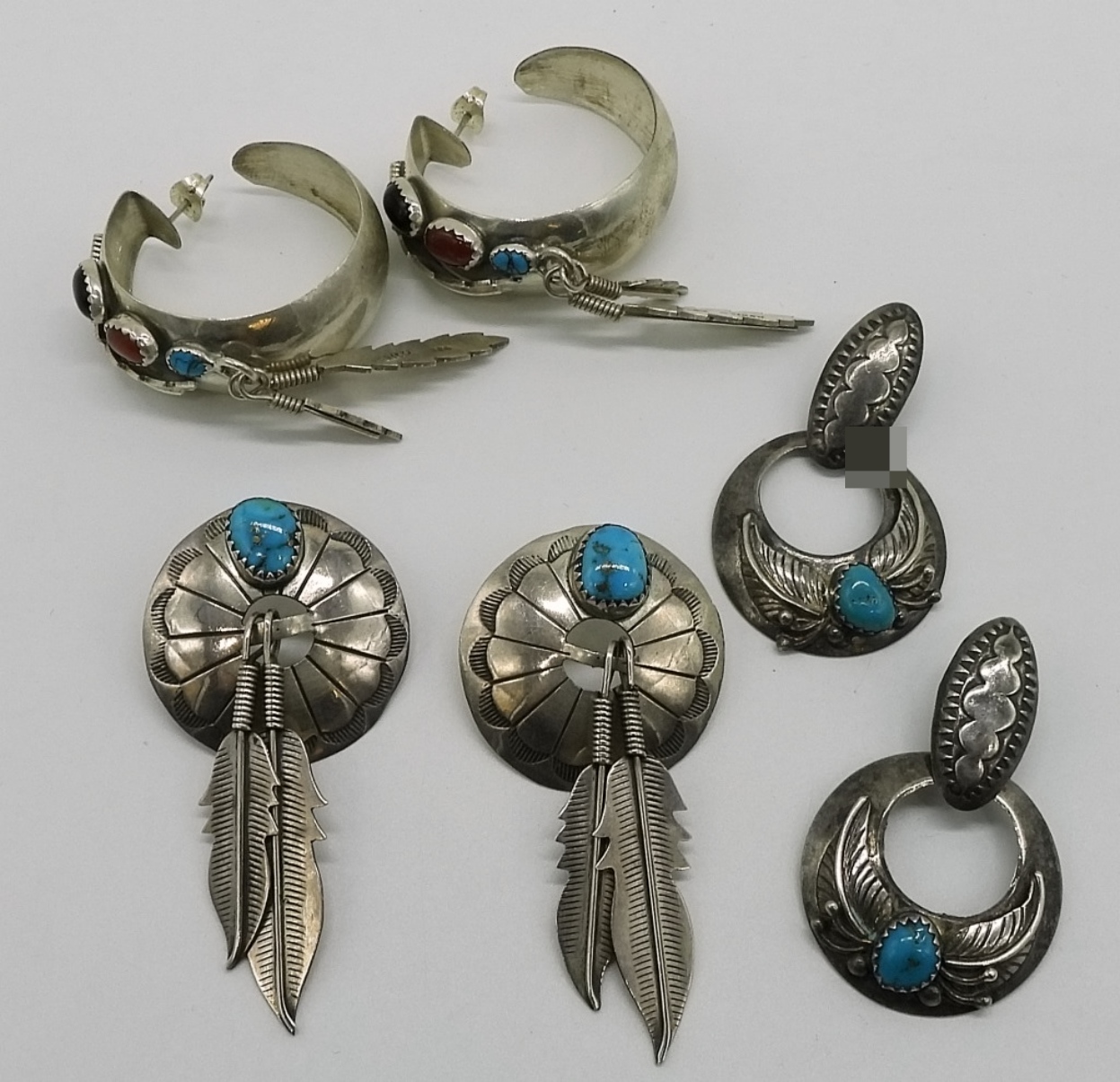 3 Pair Navajo Sterling Turquoise Pierced Earrings