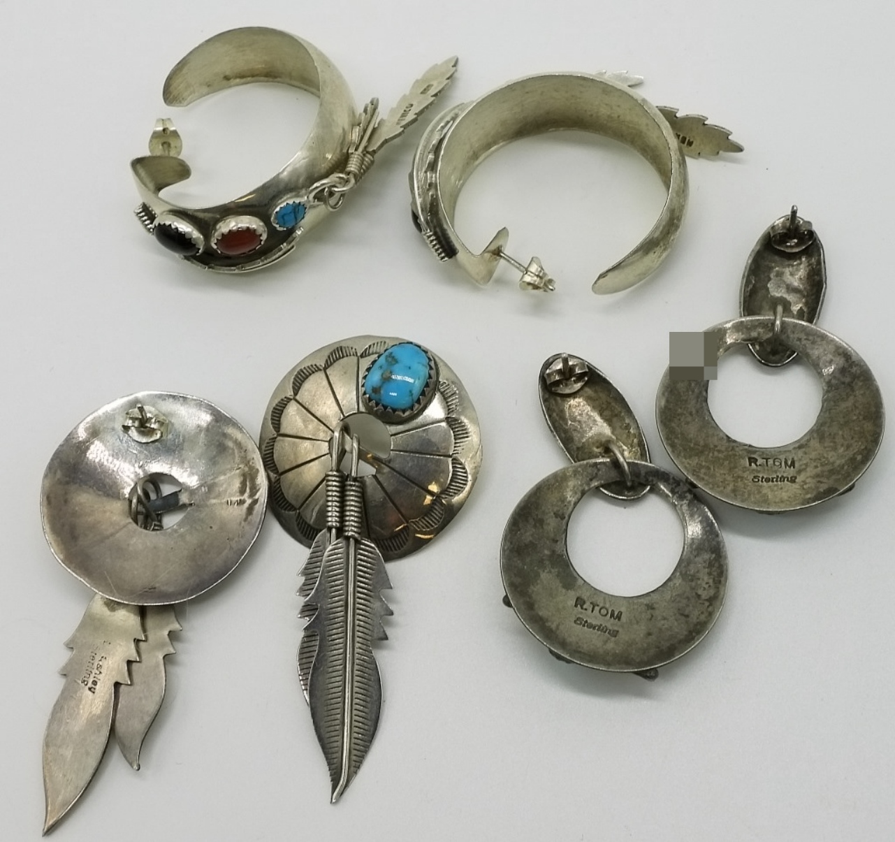 3 Pair Navajo Sterling Turquoise Pierced Earrings