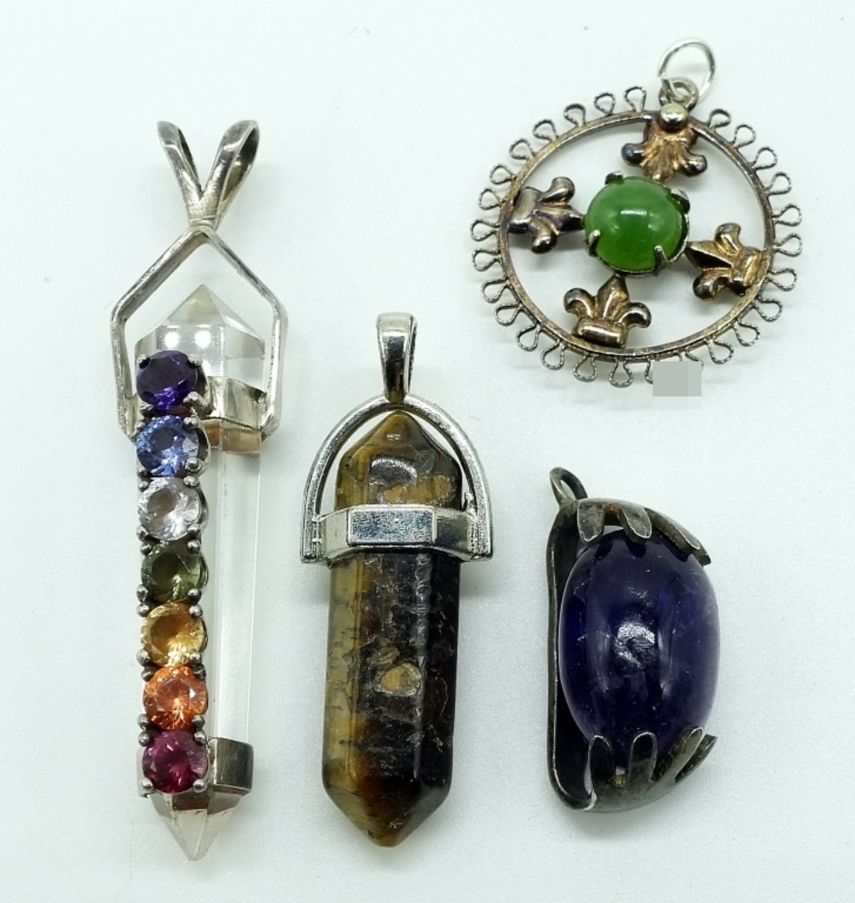 Gemstone Sterling Pendant Lot, Four Pieces