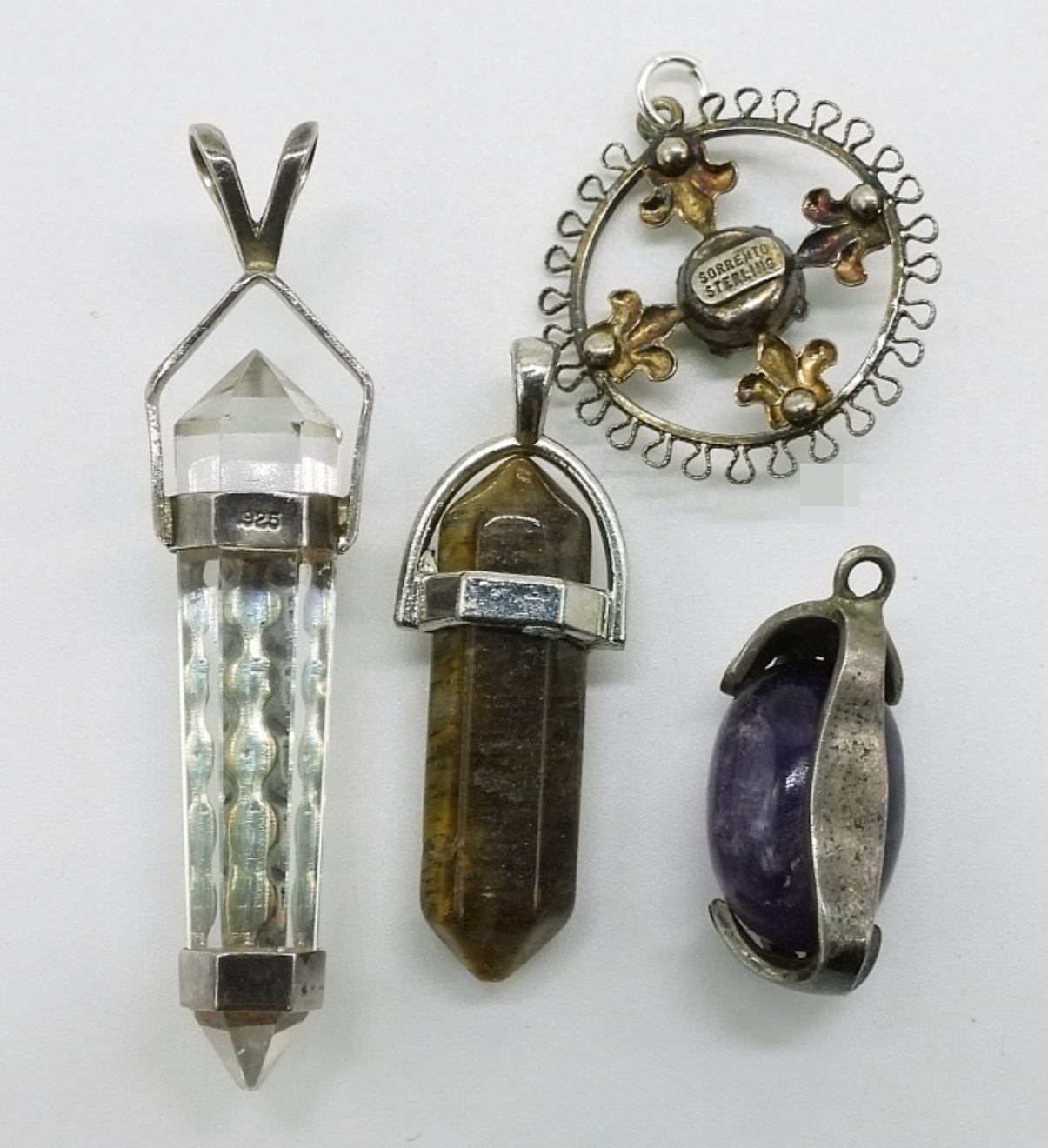 Gemstone Sterling Pendant Lot, Four Pieces
