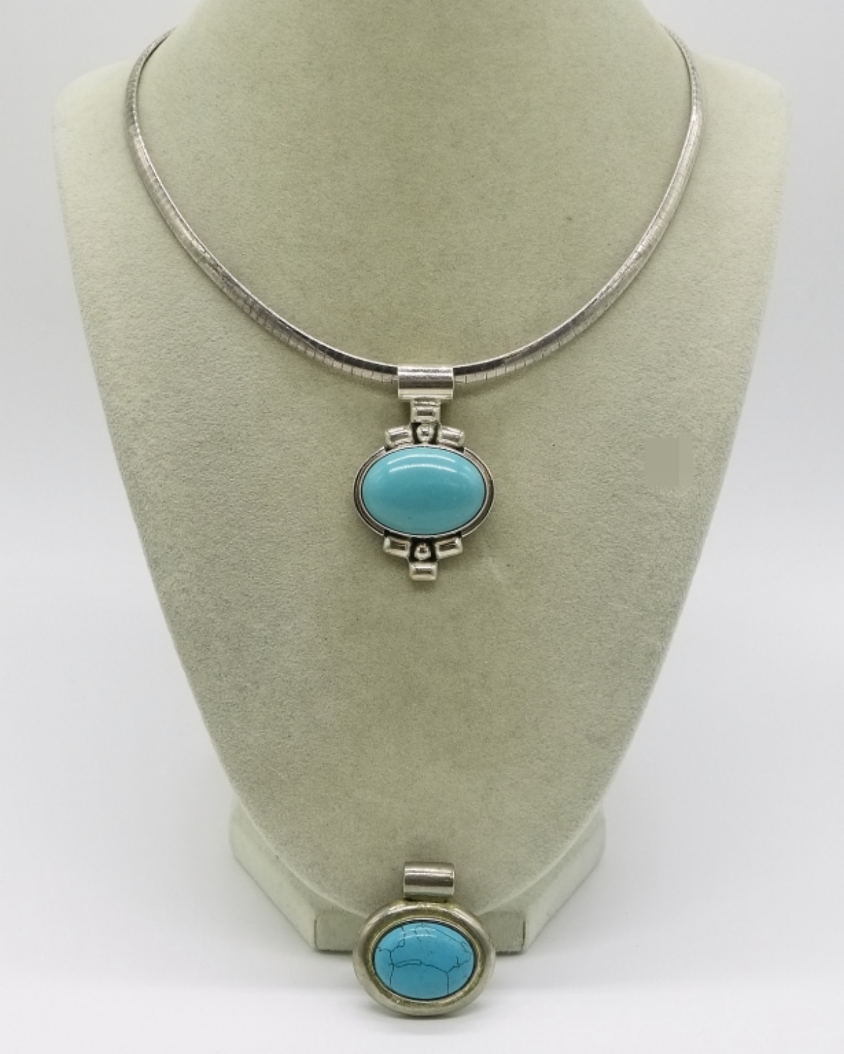 Two Turquoise, Sterling Pendants & Chain