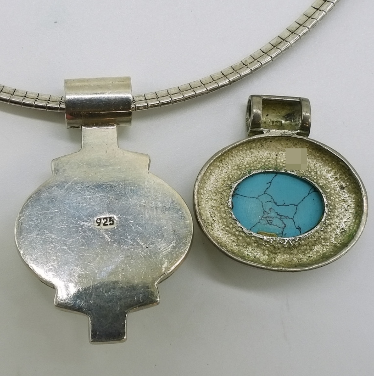 Two Turquoise, Sterling Pendants & Chain
