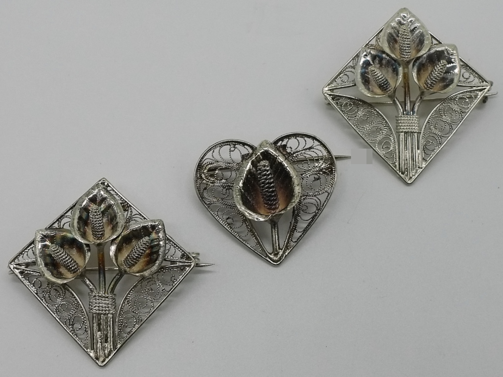 Sterling Botanical Brooches, Set of 3