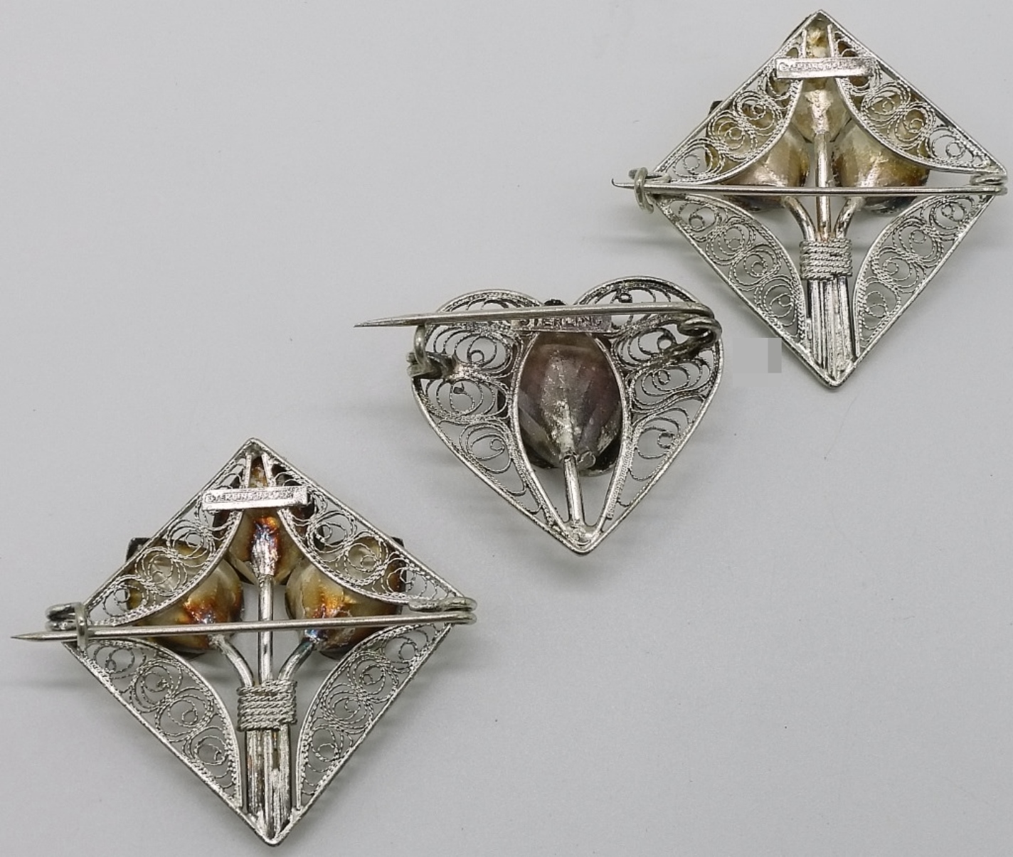 Sterling Botanical Brooches, Set of 3