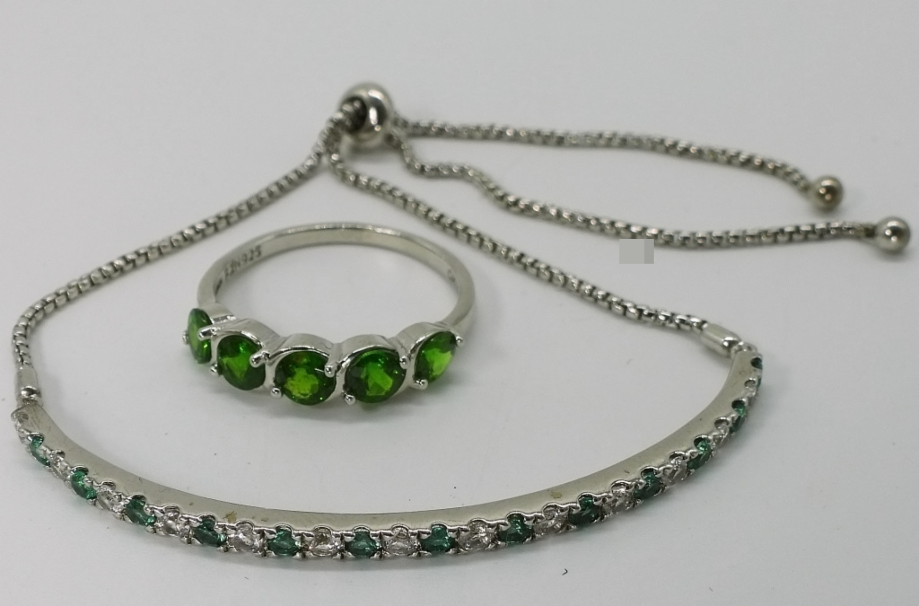 Sterling Silver Tsavorite & Simulated Diamond Set