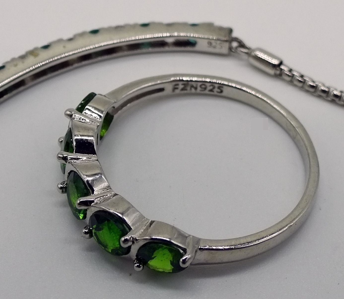 Sterling Silver Tsavorite & Simulated Diamond Set