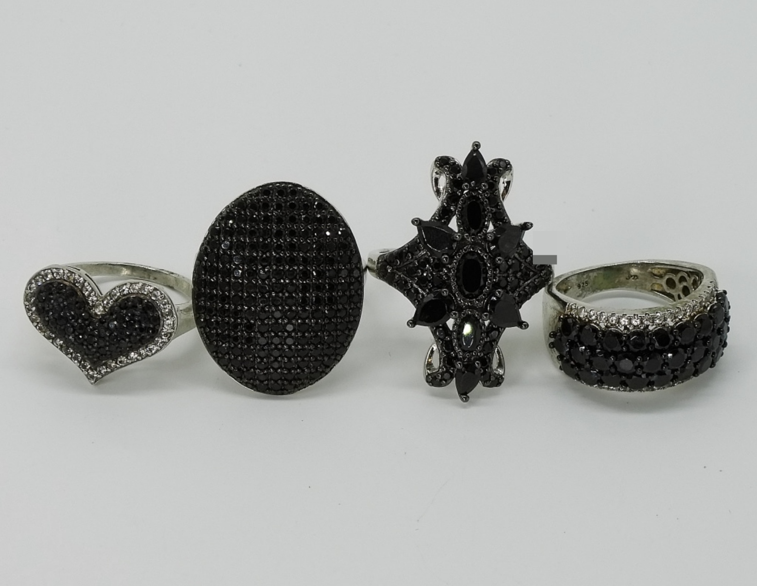 Four Black Spinel, Sterling Rings
