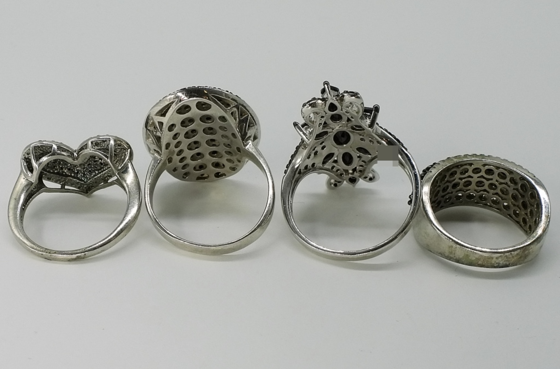 Four Black Spinel, Sterling Rings