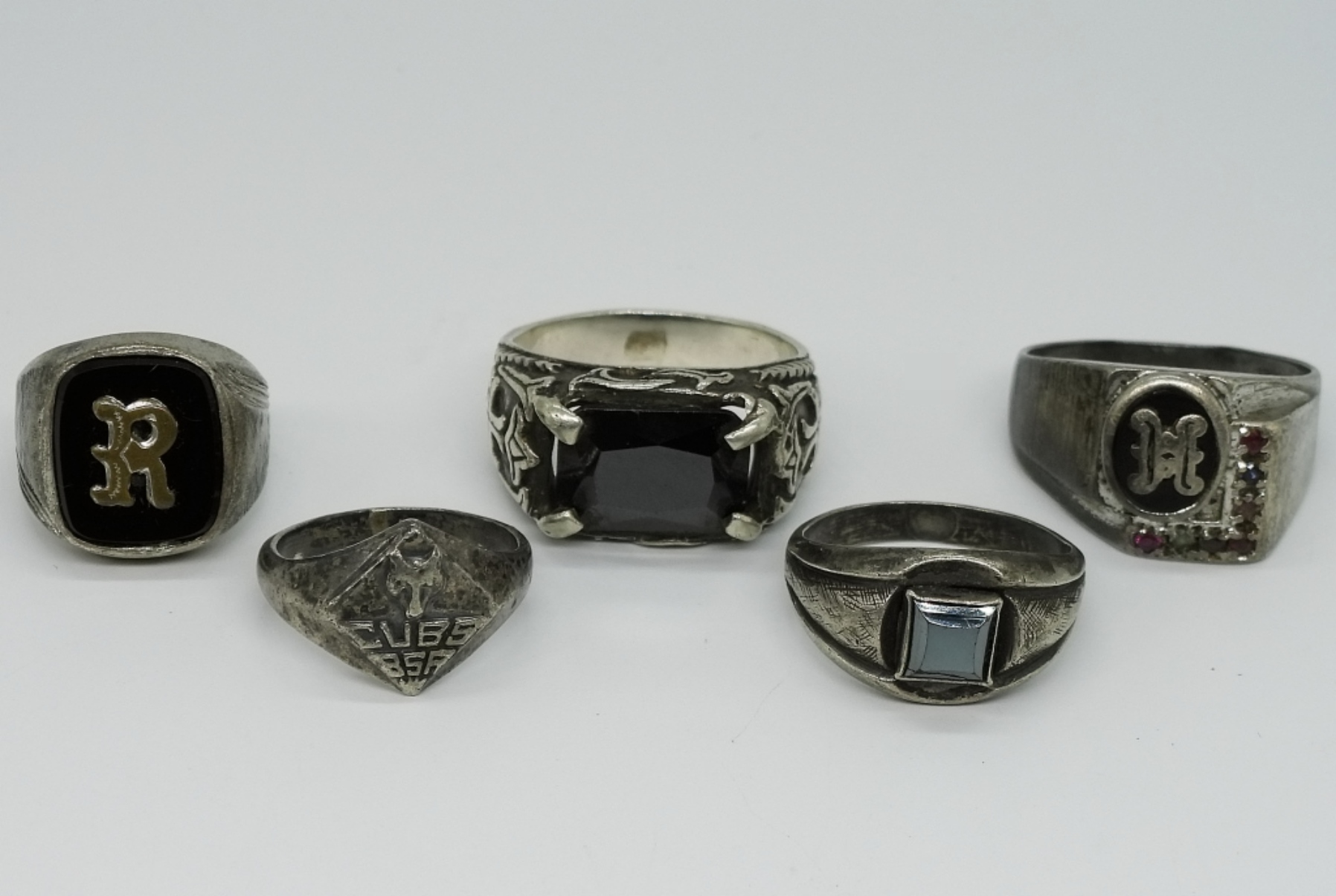 Sterling Black Onyx Ring Lot, 5 Pieces