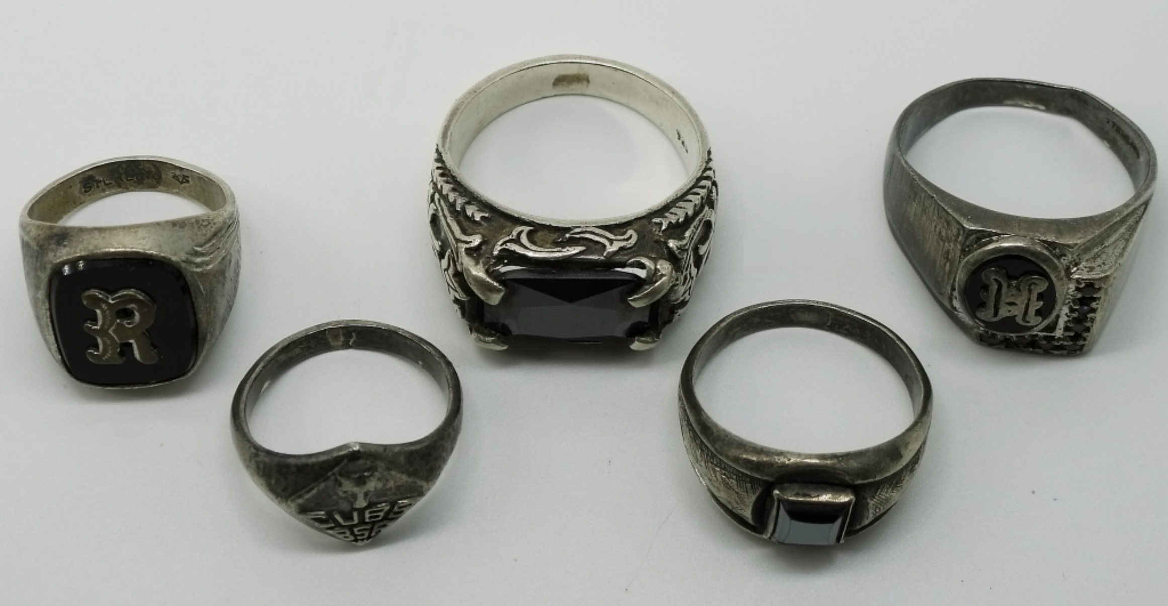 Sterling Black Onyx Ring Lot, 5 Pieces