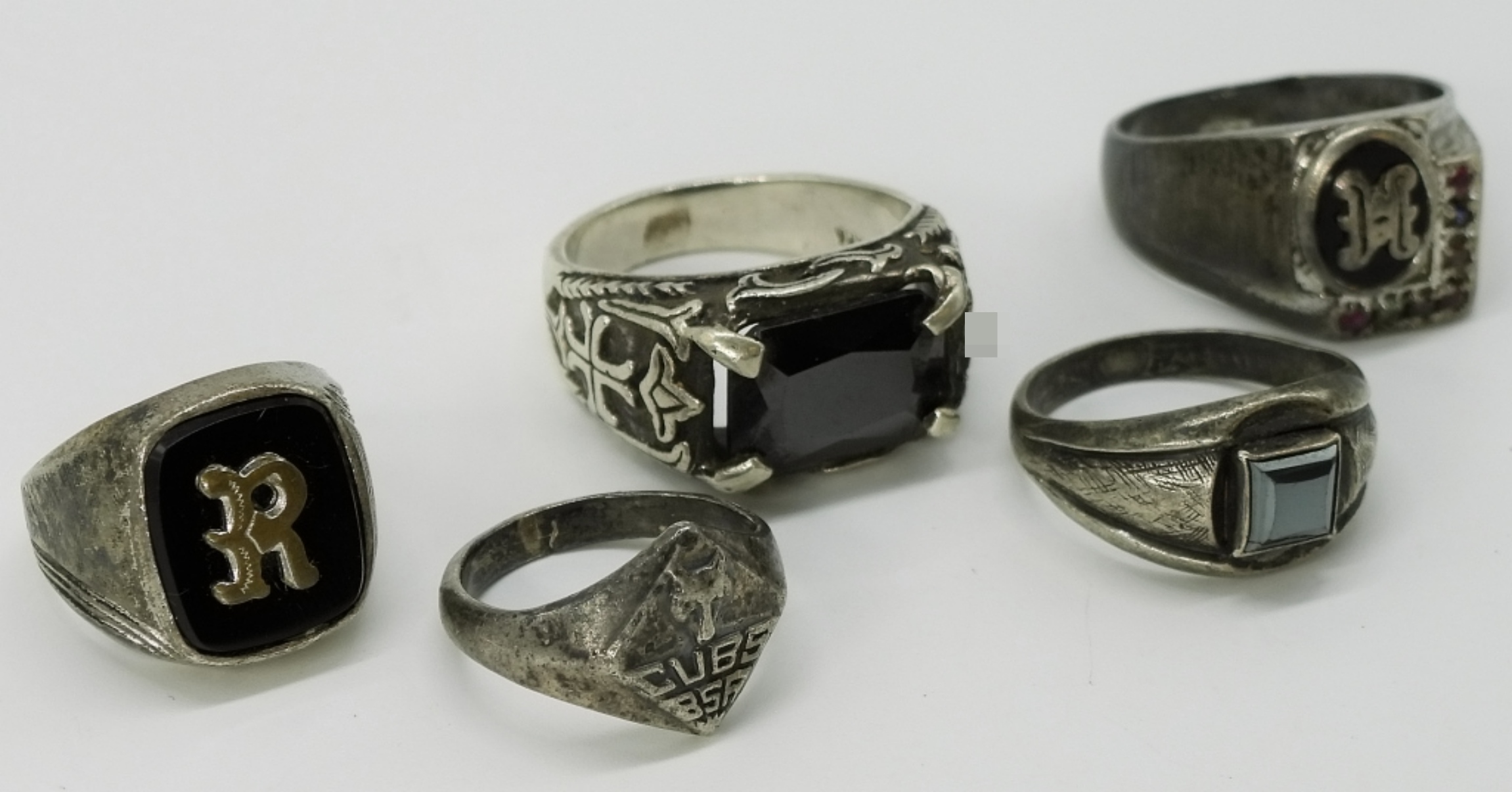 Sterling Black Onyx Ring Lot, 5 Pieces
