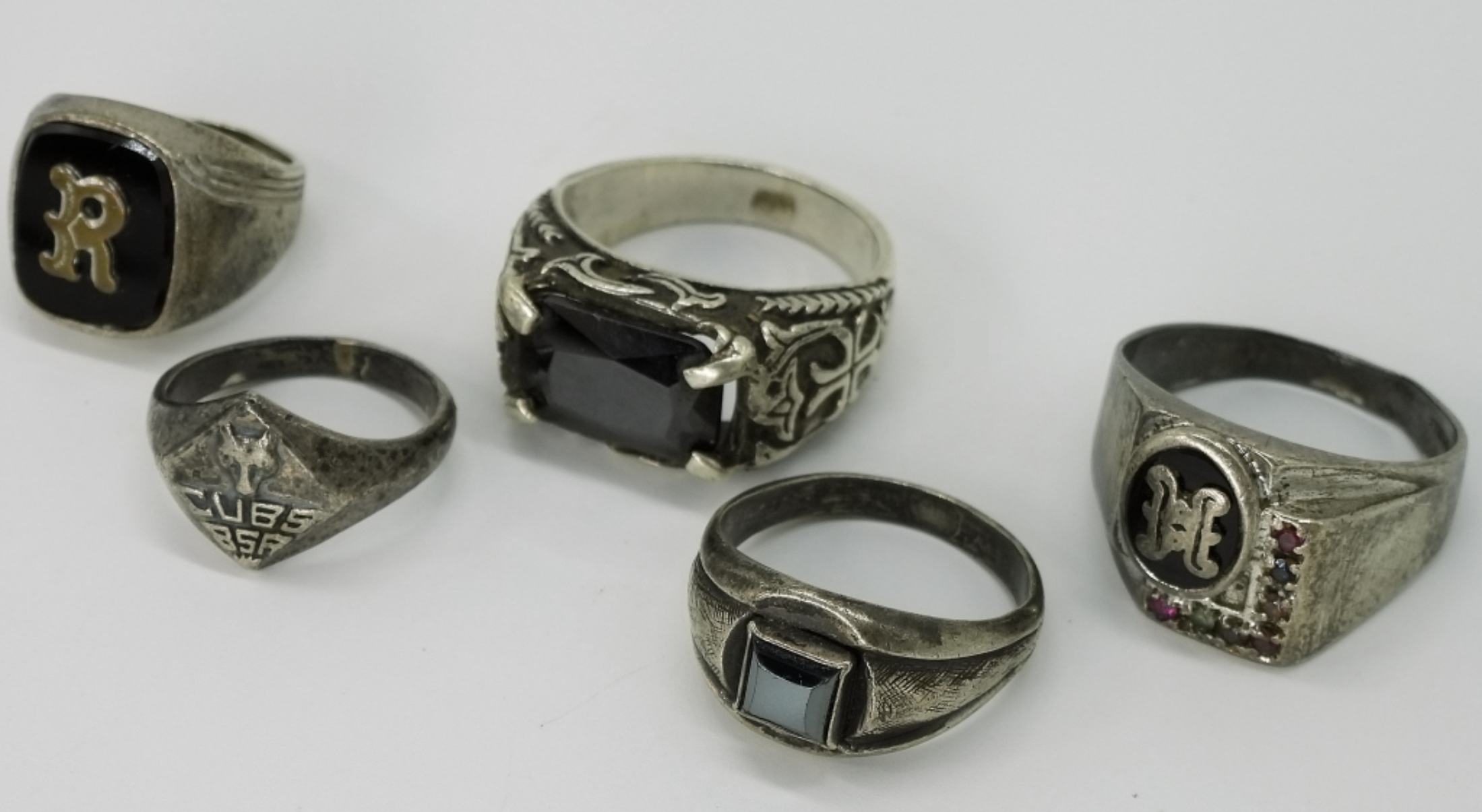 Sterling Black Onyx Ring Lot, 5 Pieces