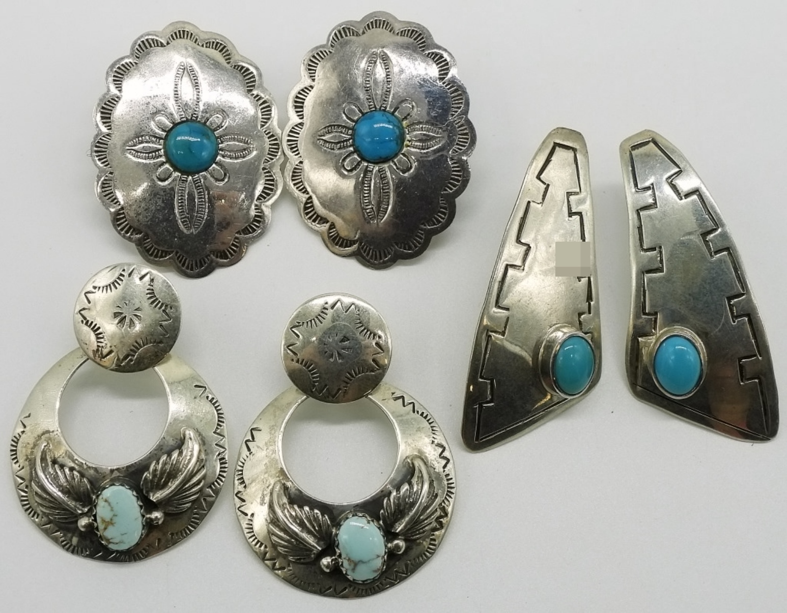 3 Pair Sterling, Turquoise Earrings