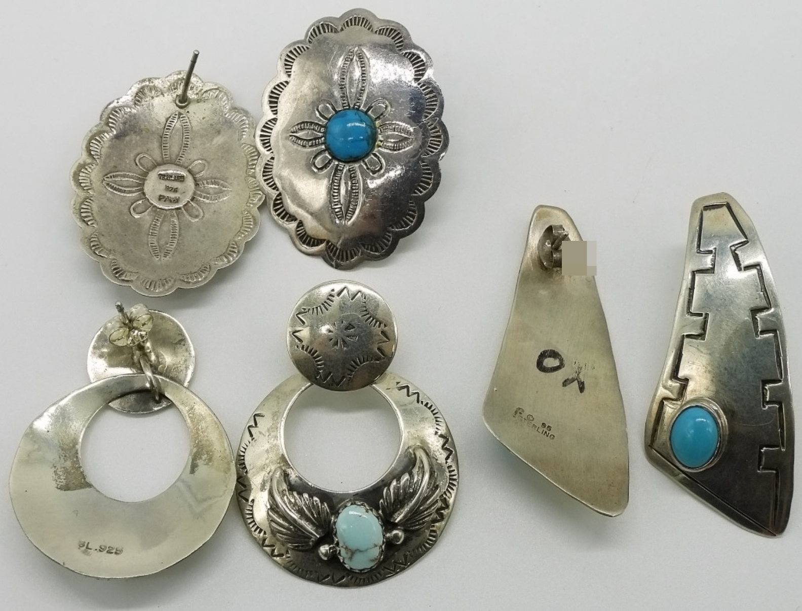3 Pair Sterling, Turquoise Earrings