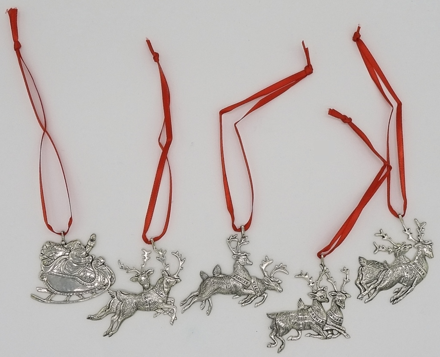 5 H&H Sterling Santa Reindeer Ornaments