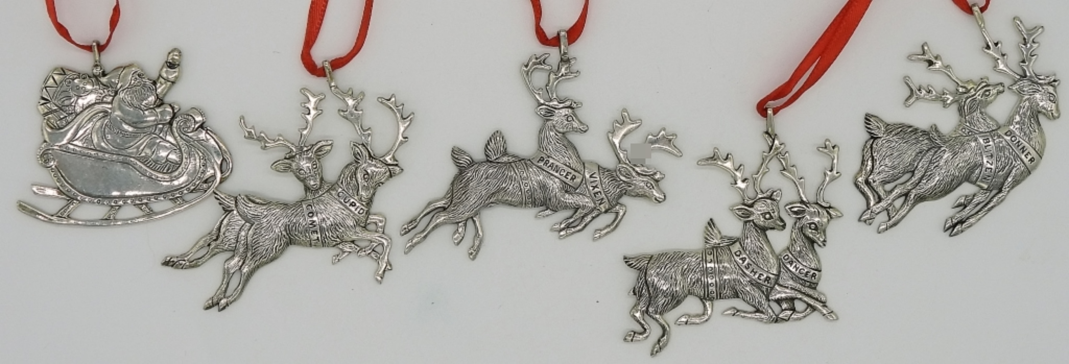 5 H&H Sterling Santa Reindeer Ornaments