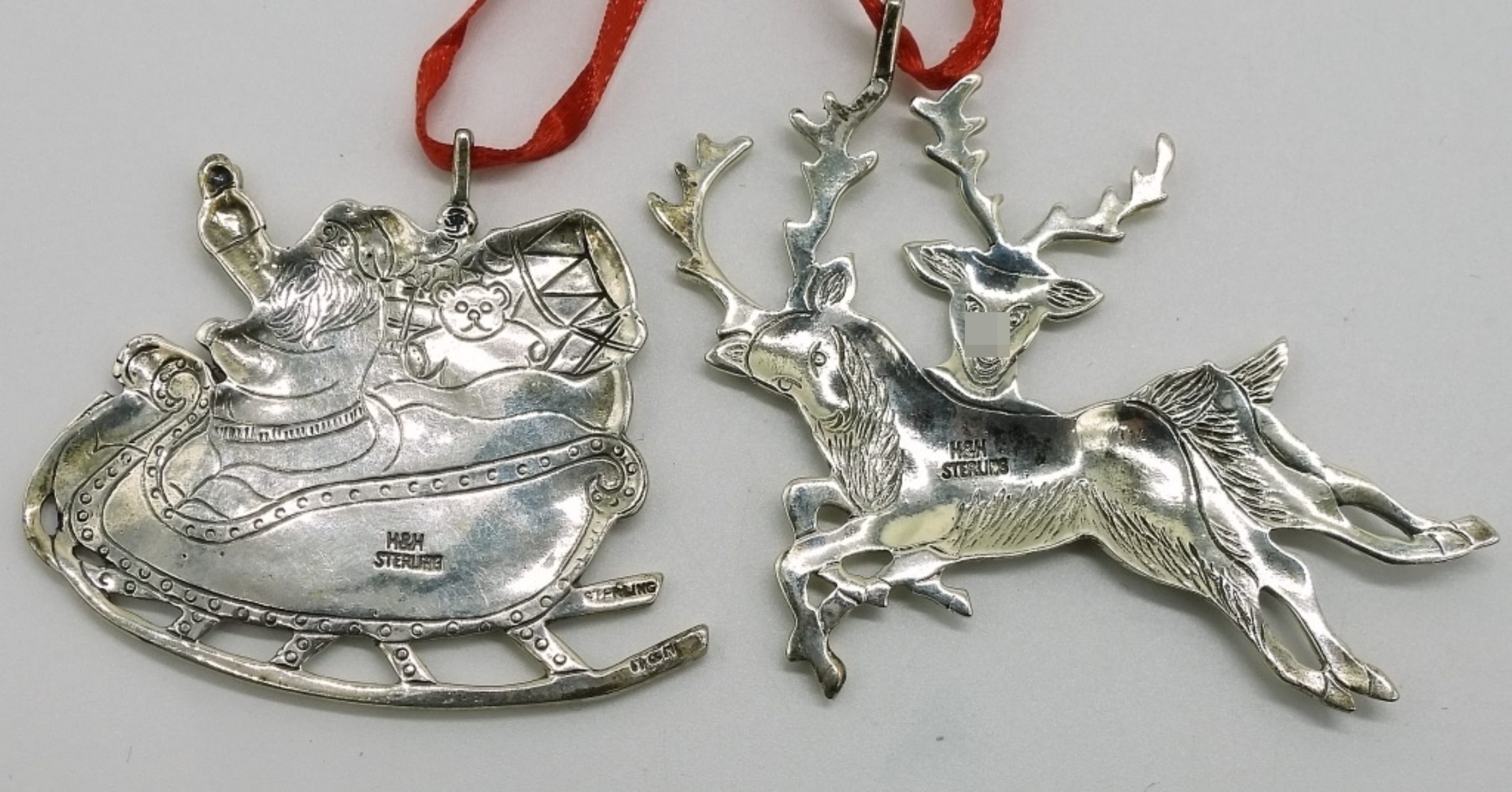 5 H&H Sterling Santa Reindeer Ornaments