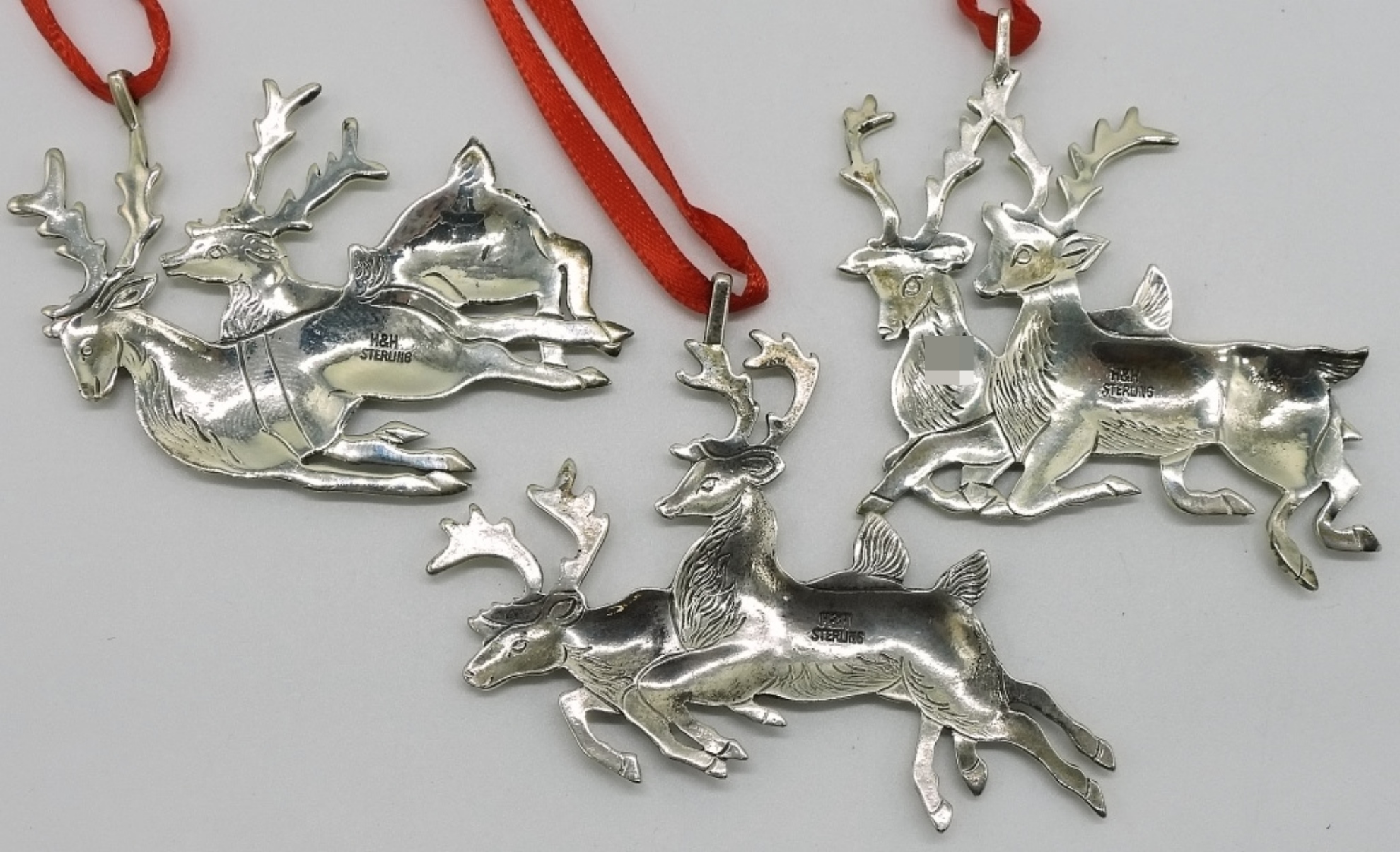 5 H&H Sterling Santa Reindeer Ornaments