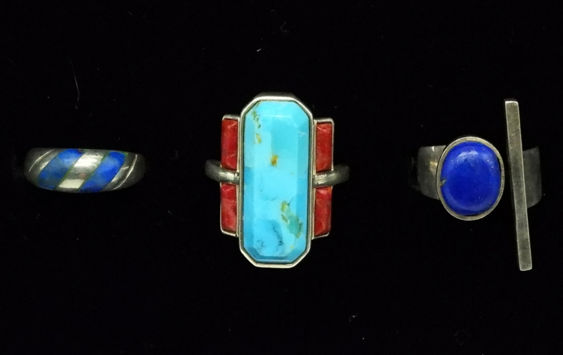 3 Sterling Turquoise & Lapis Rings