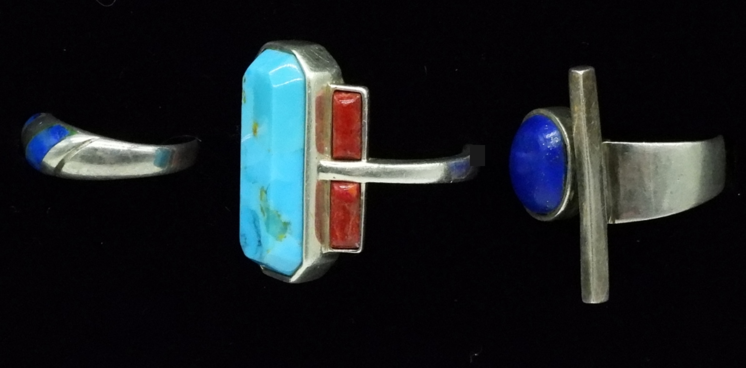 3 Sterling Turquoise & Lapis Rings