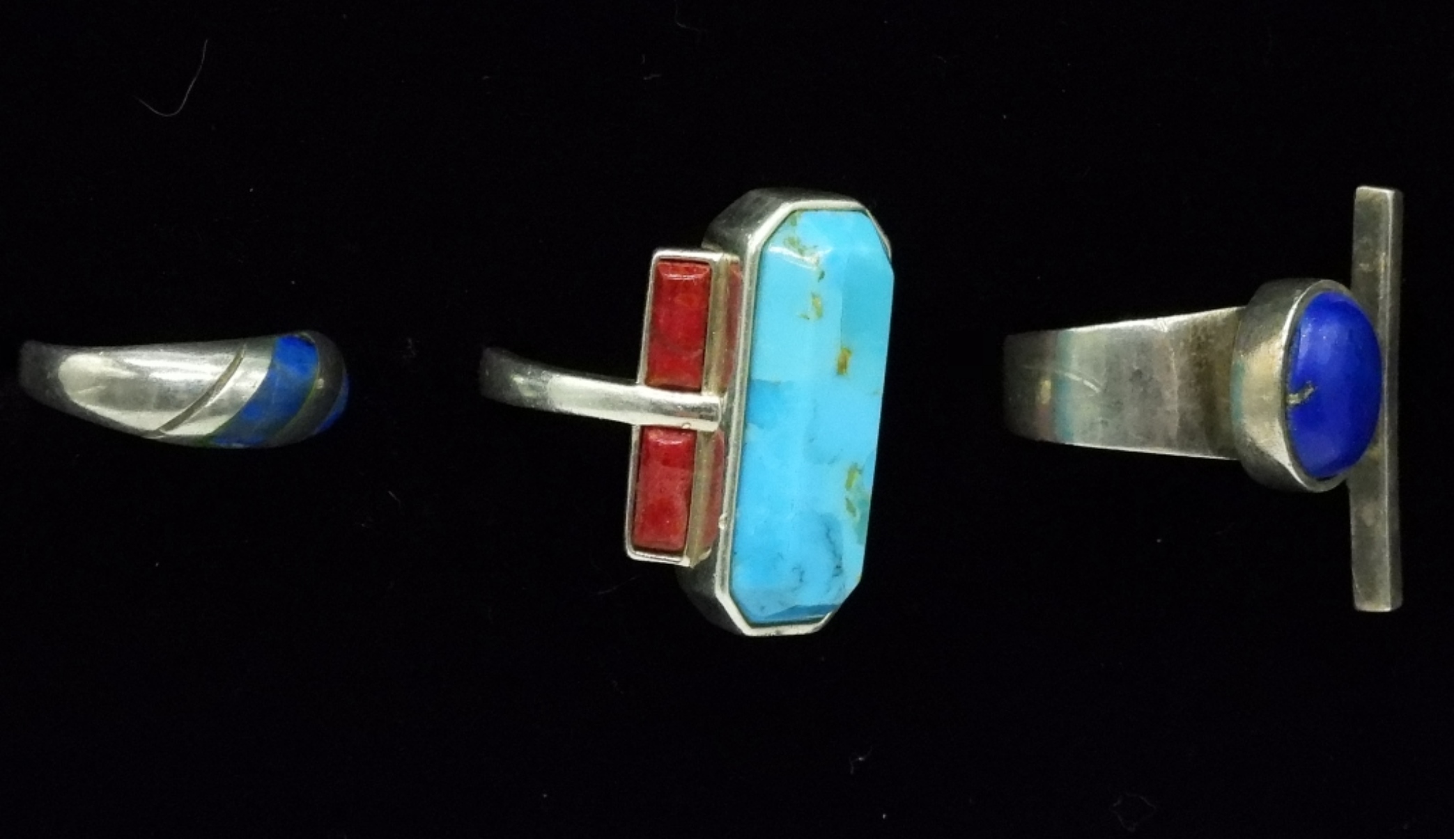 3 Sterling Turquoise & Lapis Rings