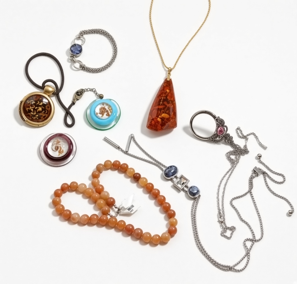 Large Amber Style Pendant, Bracelets, & Chains
