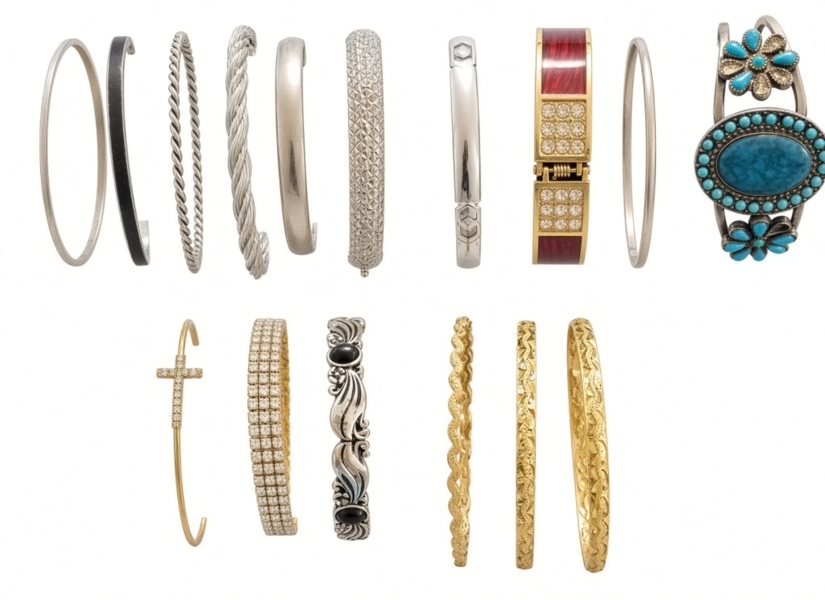 Estate Jewelry 15 Bracelets Gold & Silver Tone