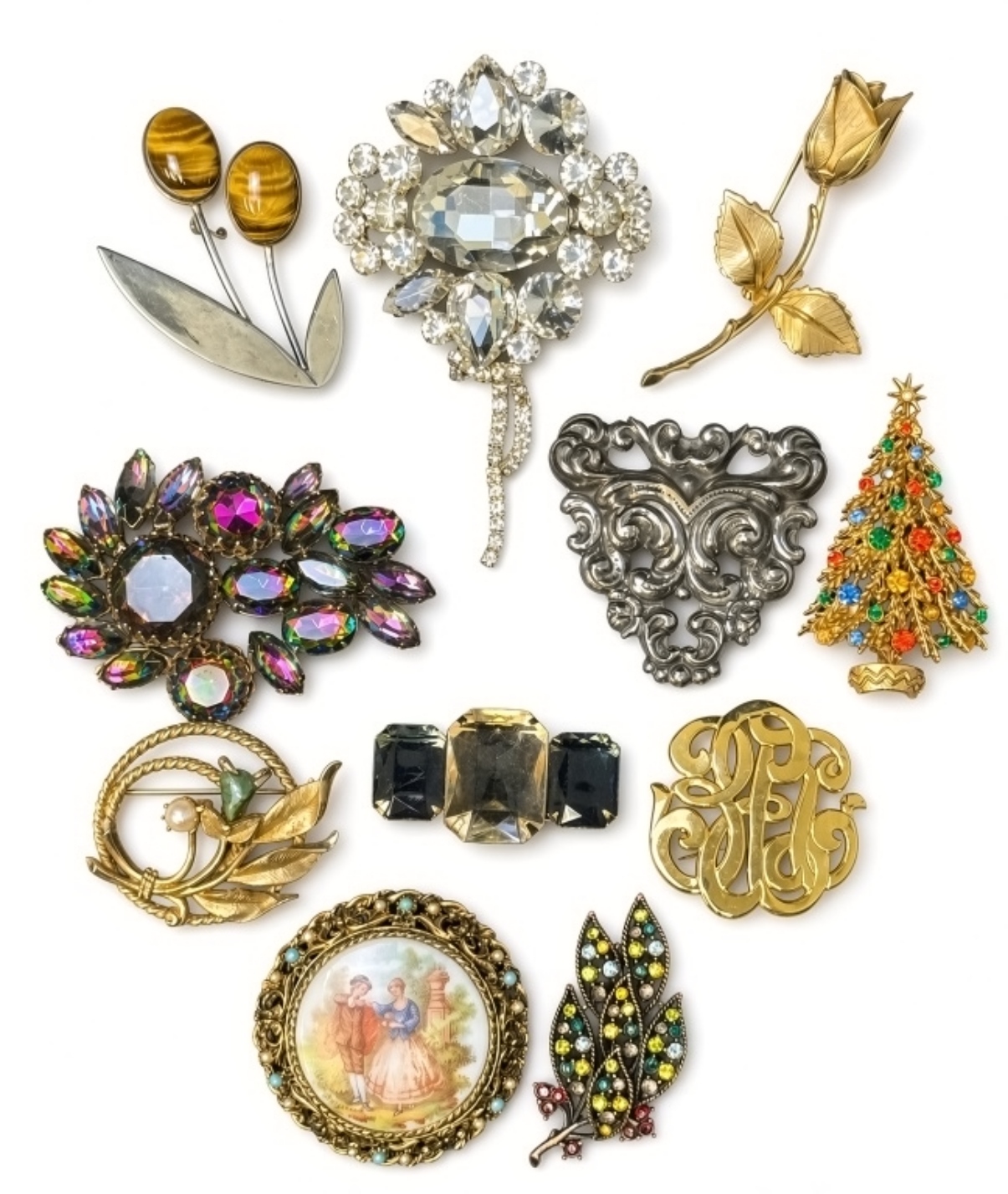 Lot of 10 Vintage Estate Brooches