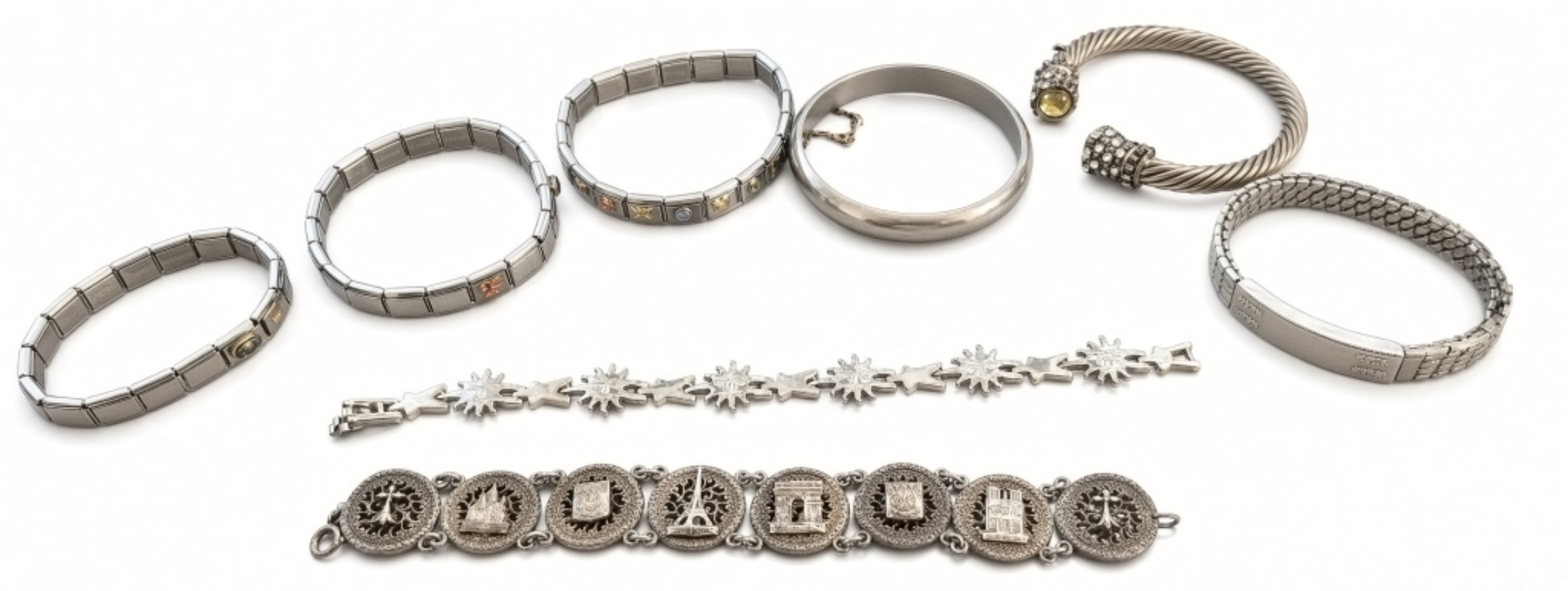 8pc Silver Tone Bracelet Lot