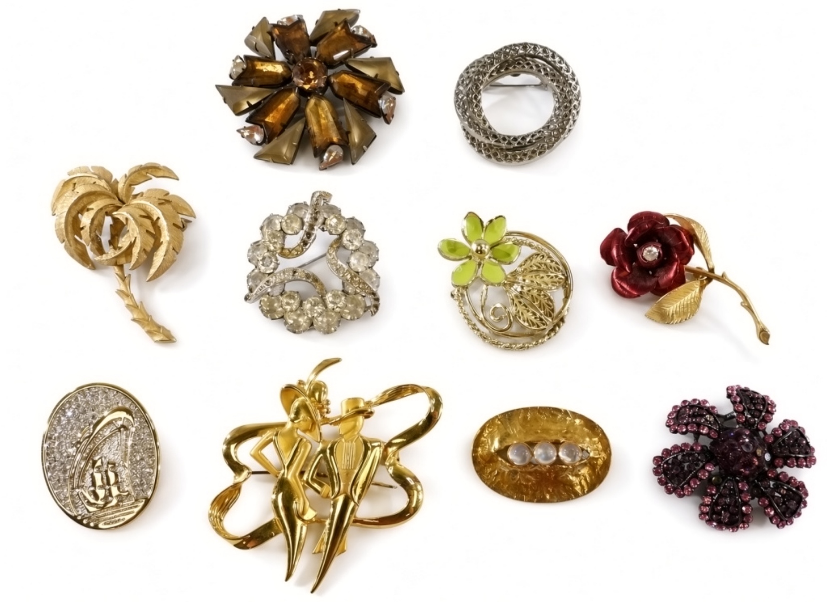 10 Vintage Estate Brooches Lot