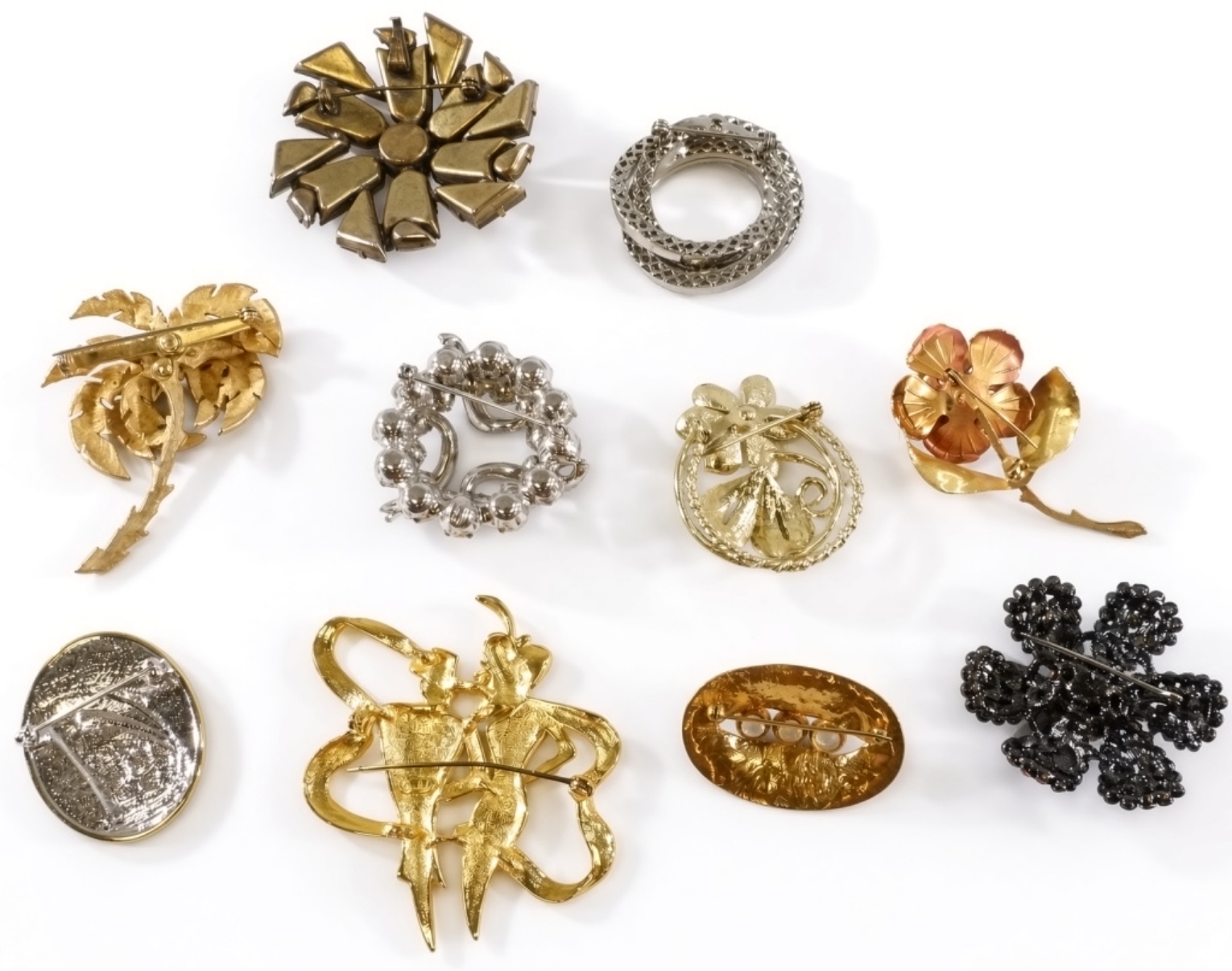 10 Vintage Estate Brooches Lot