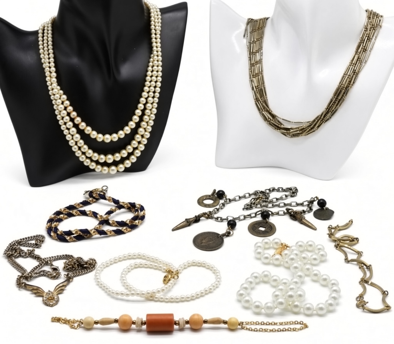 Faux Pearls & Multi-Strand Gold-Tone Necklaces