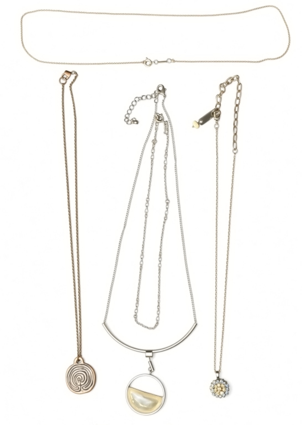 Silver-Tone Necklace Lot, 5 Pcs w/ Pendants