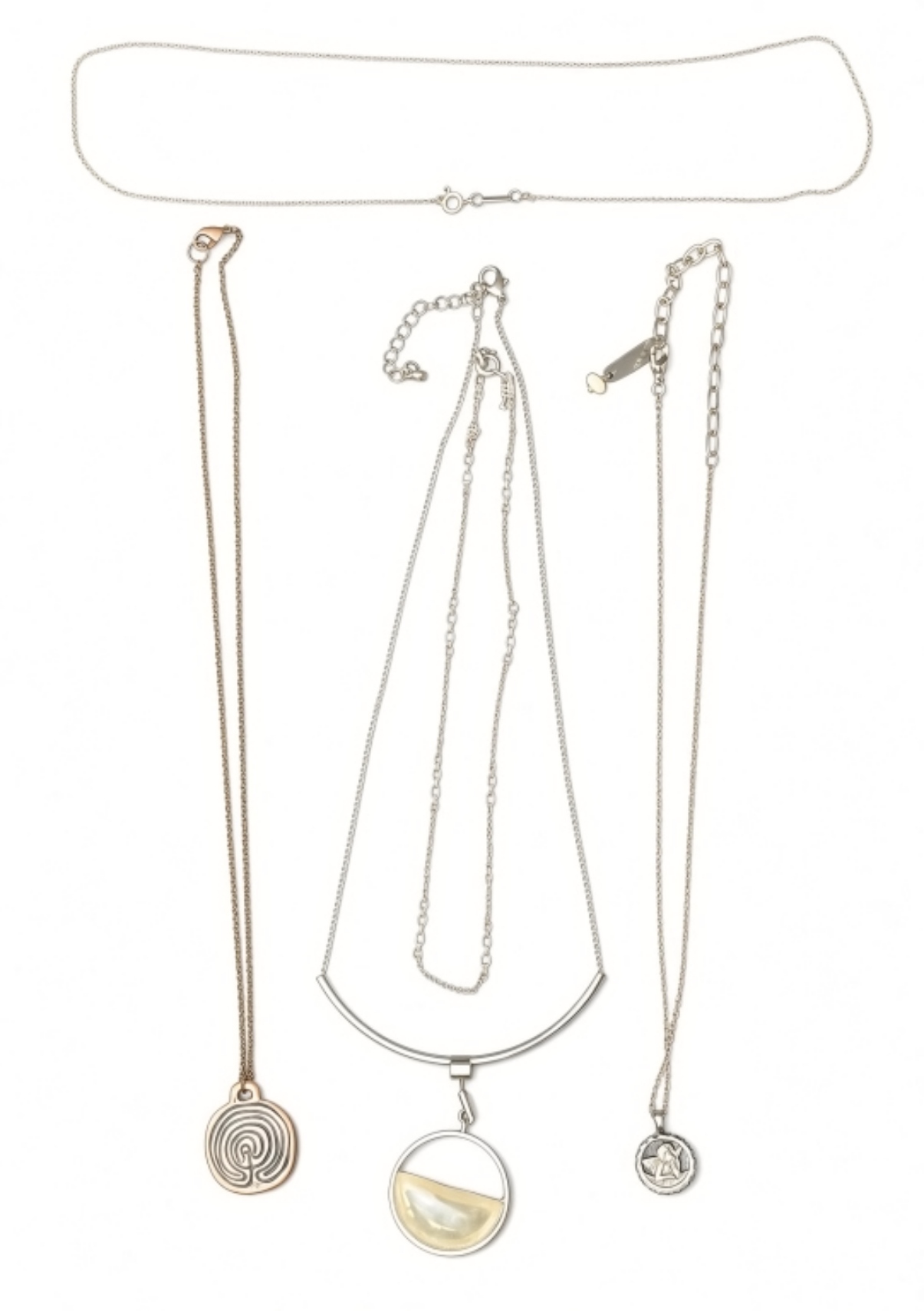 Silver-Tone Necklace Lot, 5 Pcs w/ Pendants