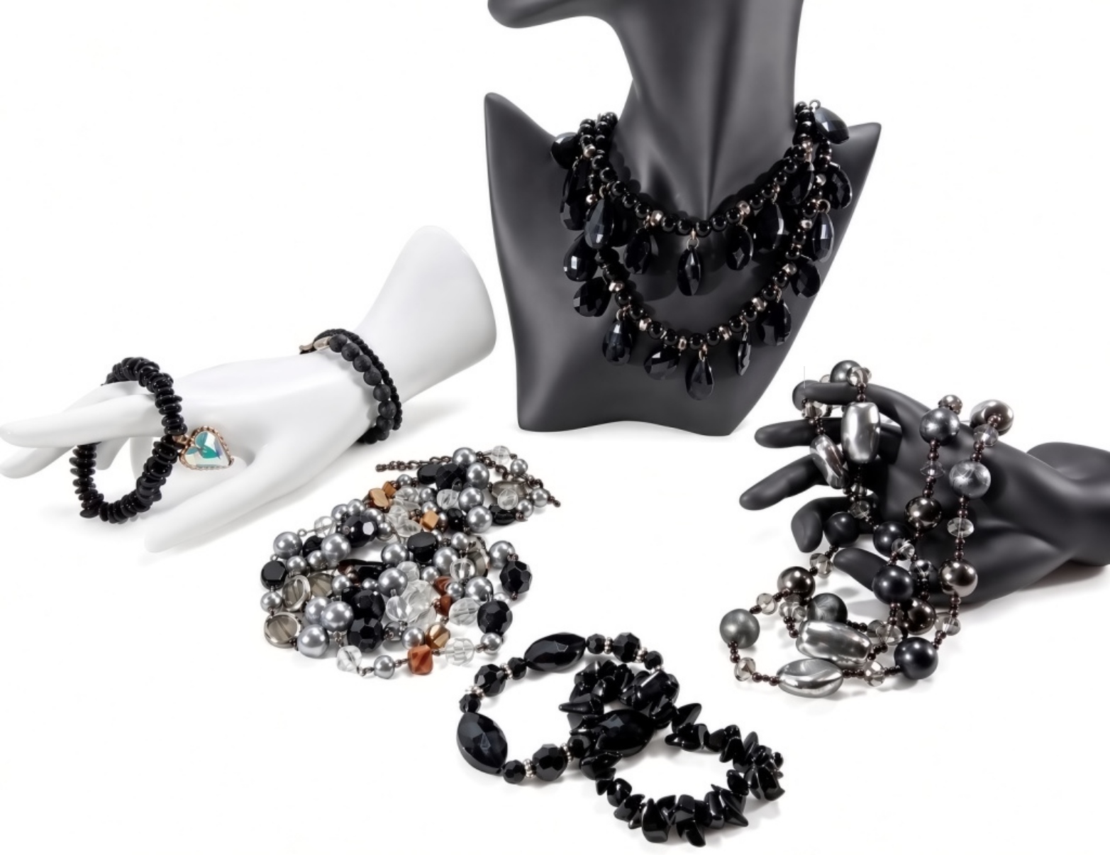 Silver-Tone Beaded Jewelry Lot, 8 Pieces Mixed