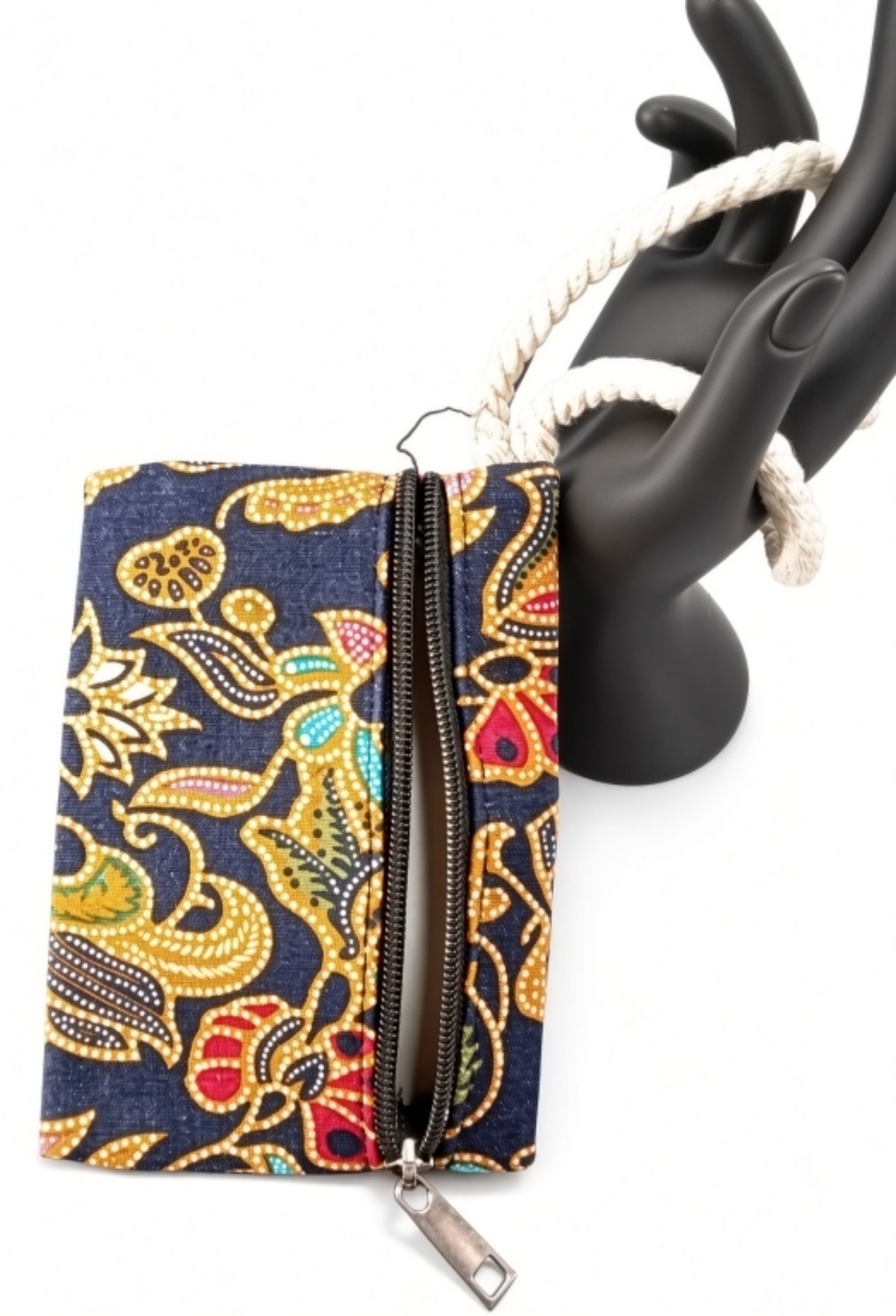 Fabric Zip Pouch, Navy Yellow Red