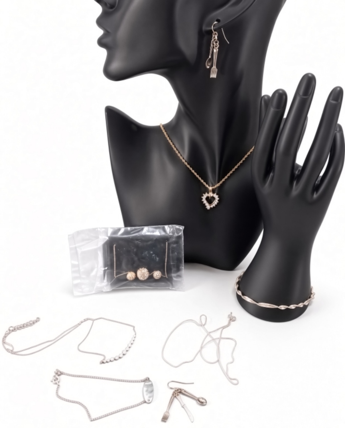 Silver and Gold-Tone Rhinestone Jewelry Lot, 7 Pie