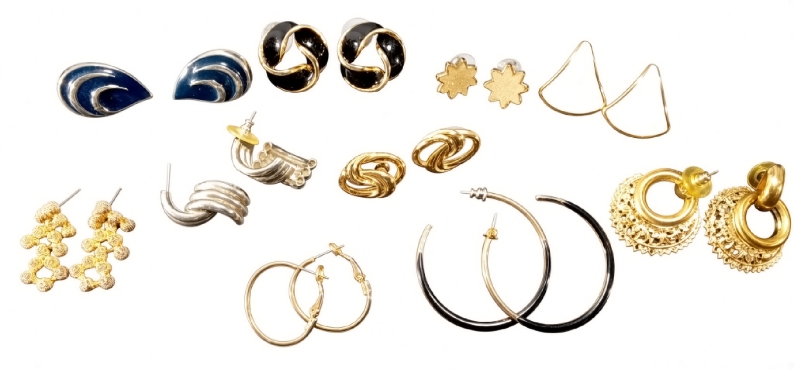 Vintage Gold-Tone Silver-Tone Earring Lot, 10 Piec