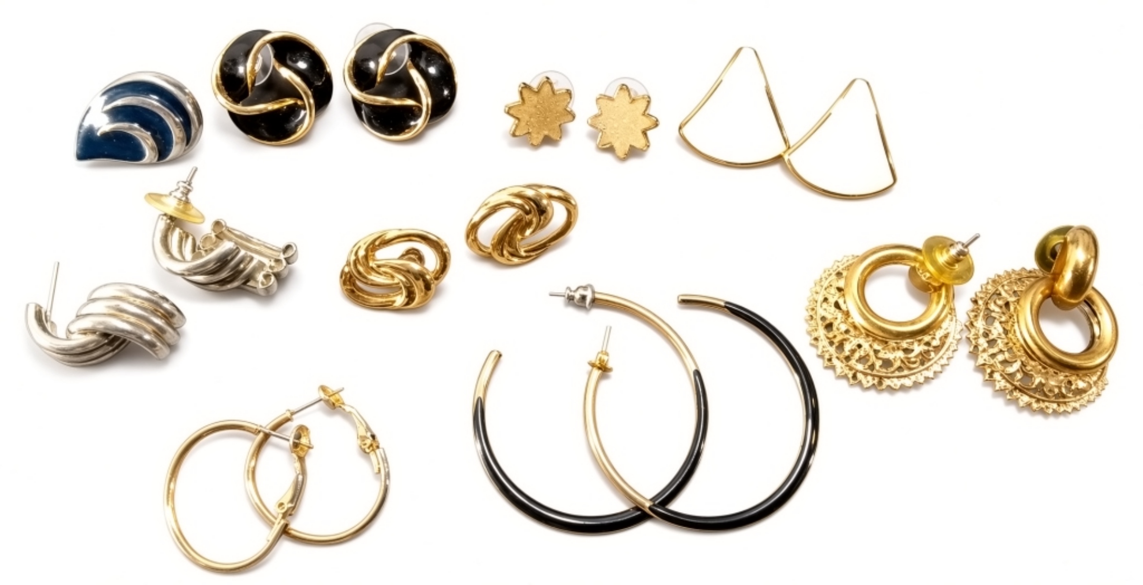 Vintage Gold-Tone Silver-Tone Earring Lot, 10 Piec